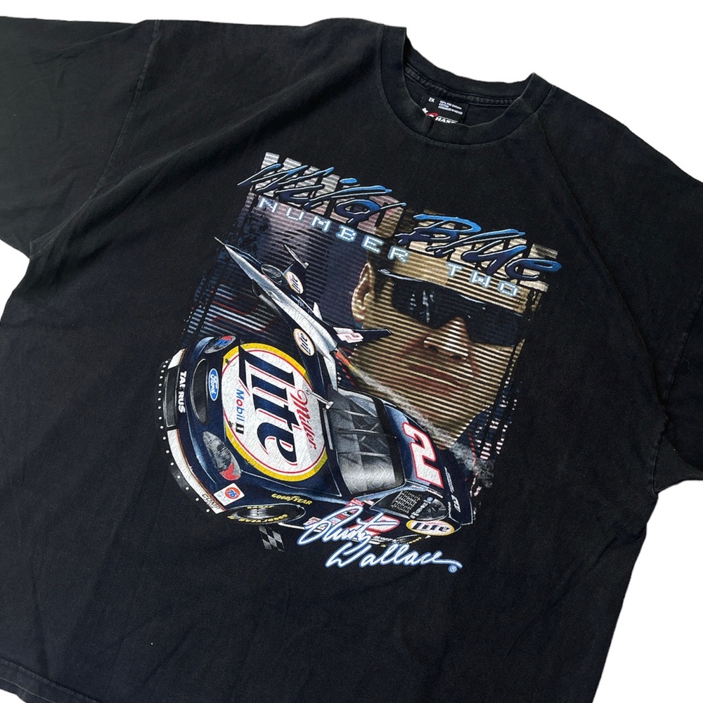 Vintage Rusty Wallace Wild Blue Nascar Miller Lite Short Sleeve Shirt